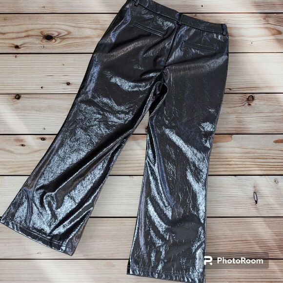 7 Seven for All Mankind Black Vinyl Wide Leg Trouser Pants - Picture 2 of 9